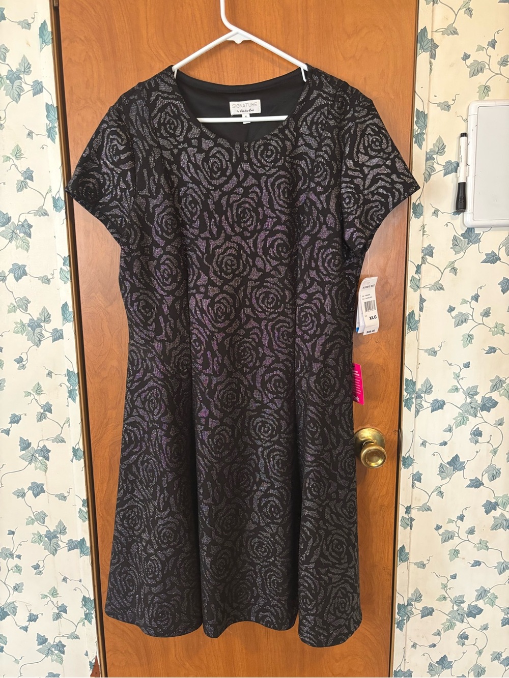 Robbie Bee Black Rose Jacquard A-Line Dress